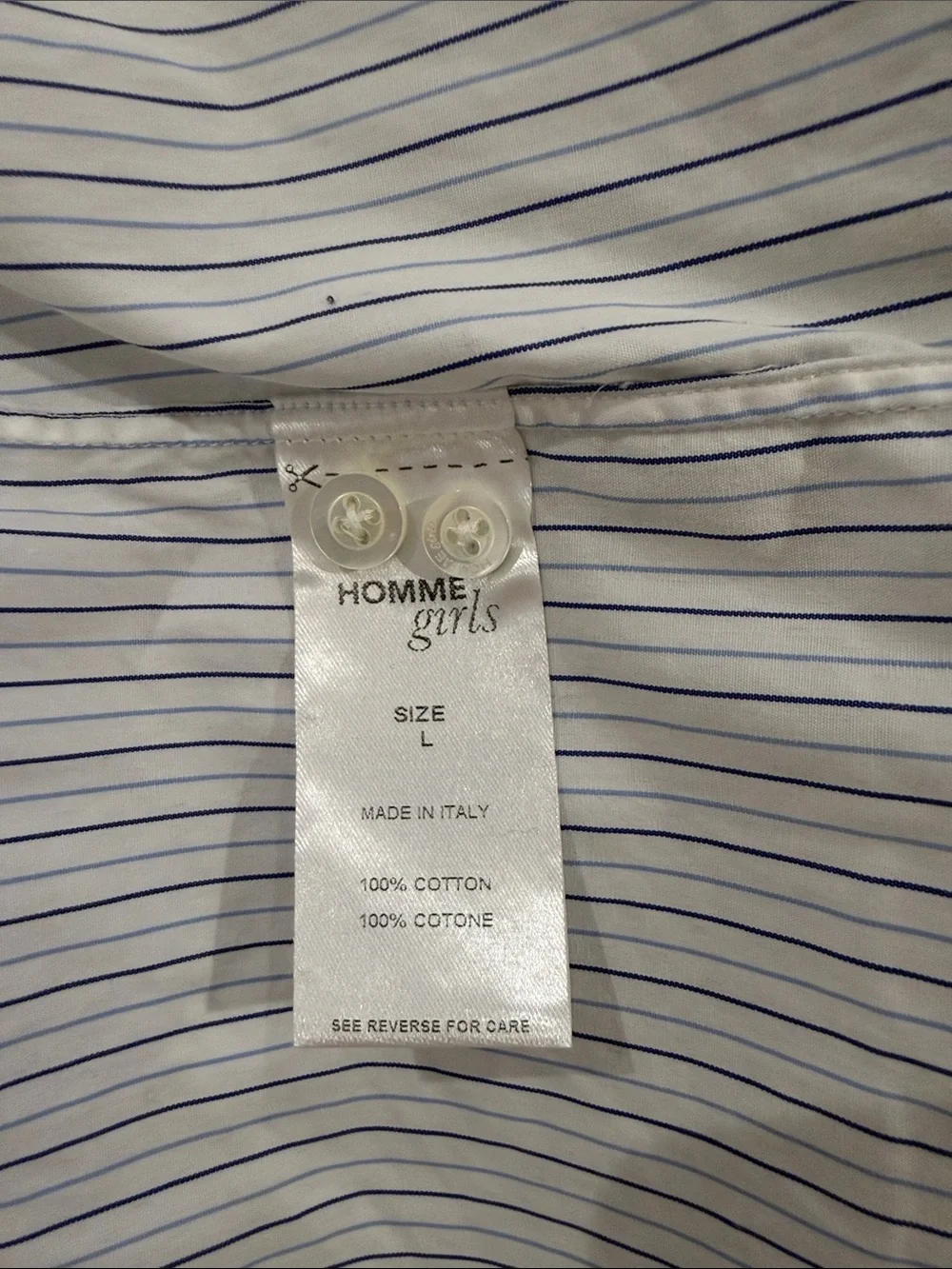 Homme girls striped white button down shirt